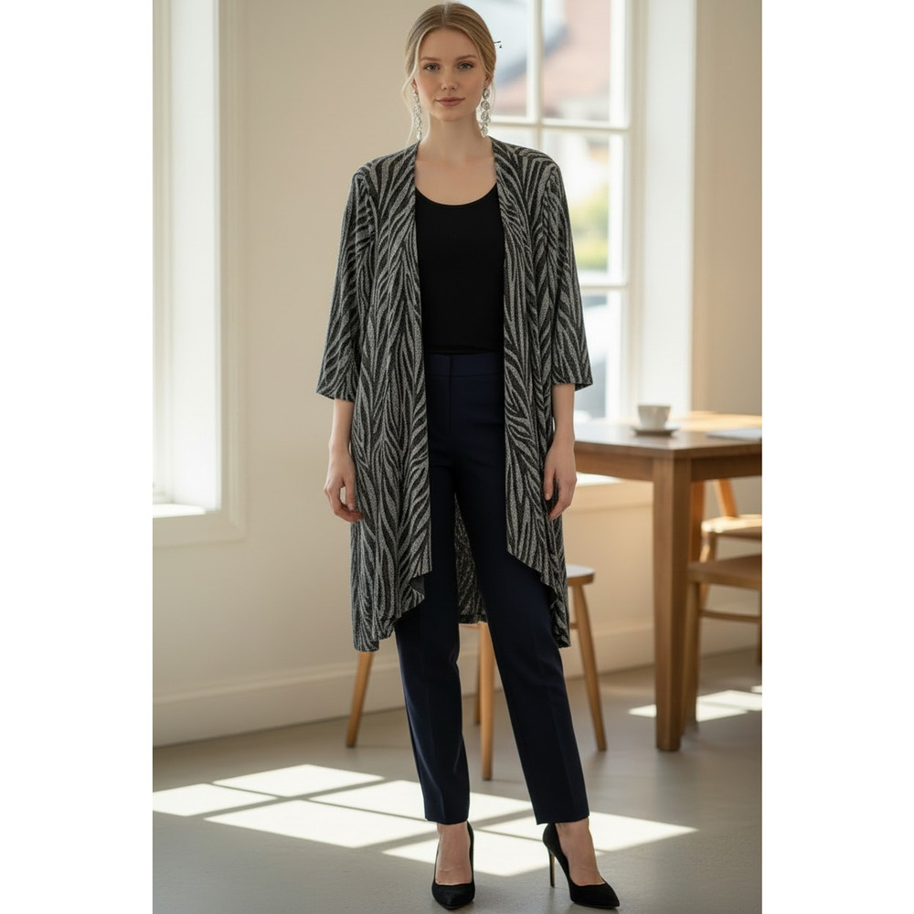 R&M Richards Open‑Front Cardigan – Abstract Zebra Print – Size 22w